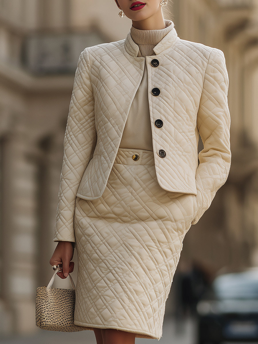 Mooyius Elegant Quilted Two - Piece Skirt Set