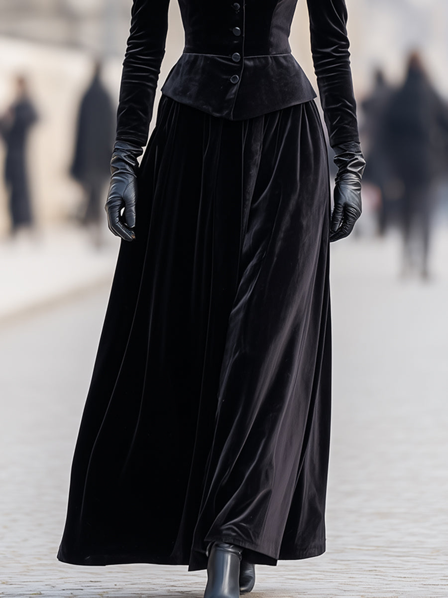 Black Velvet Jacket & Skirt Set