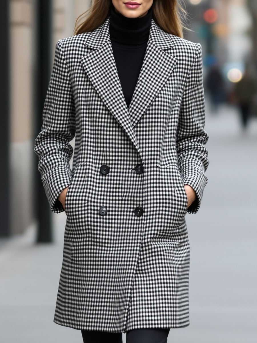 Checked Wool Double-Breasted Coat