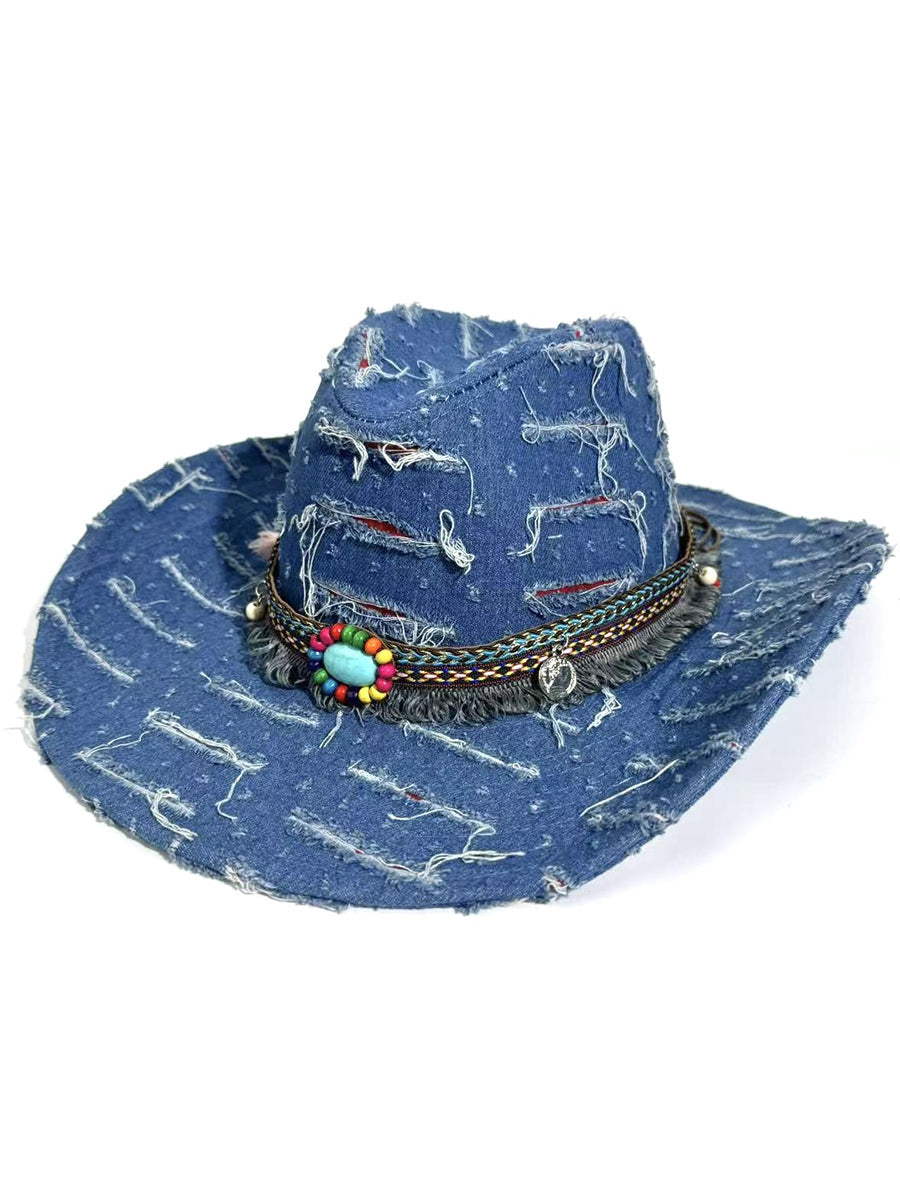 Vintage Distressed Raw-edged Western Cowboy Hat