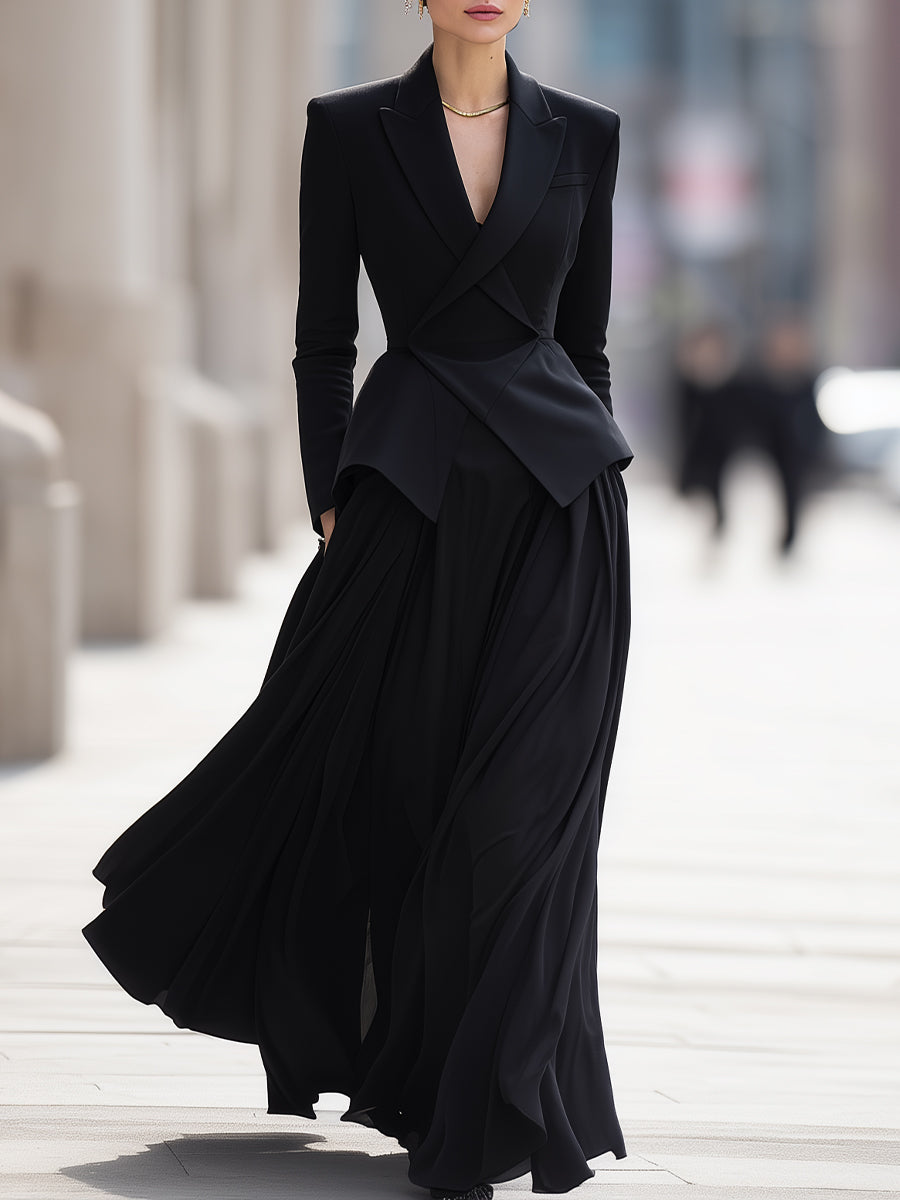 Draped Tailored Jacket & Flowing Skirt Set