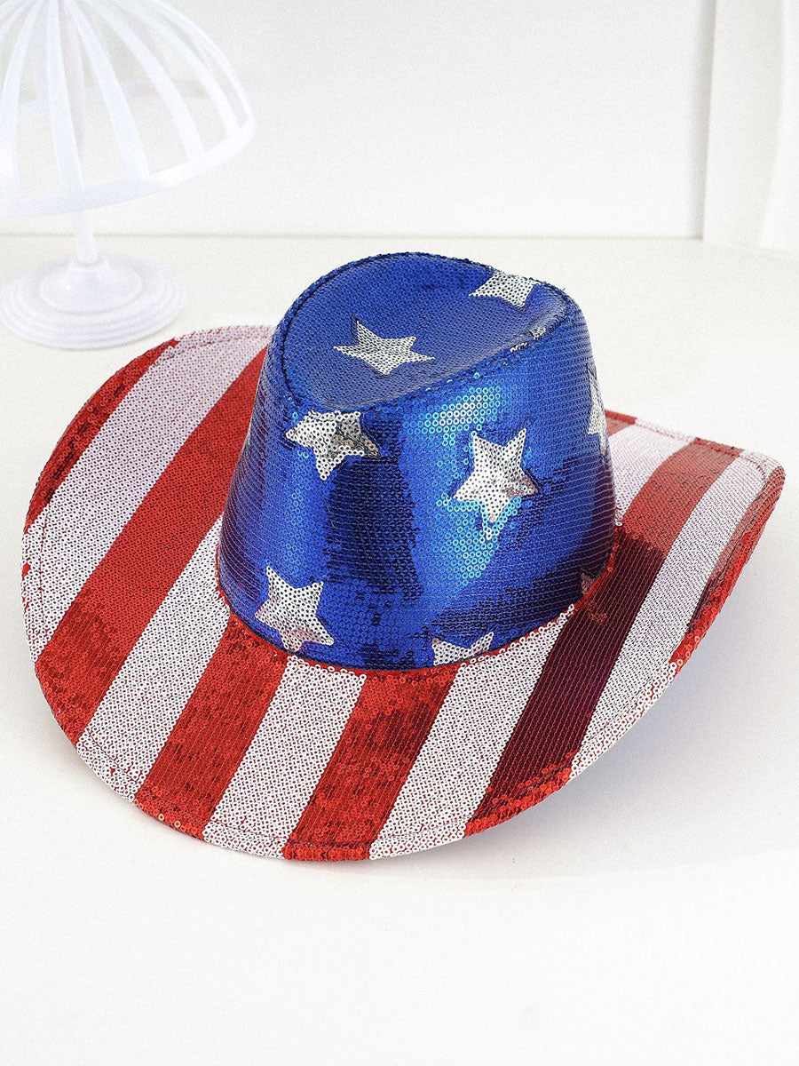 Sequined American Flag Western Cowboy Hat