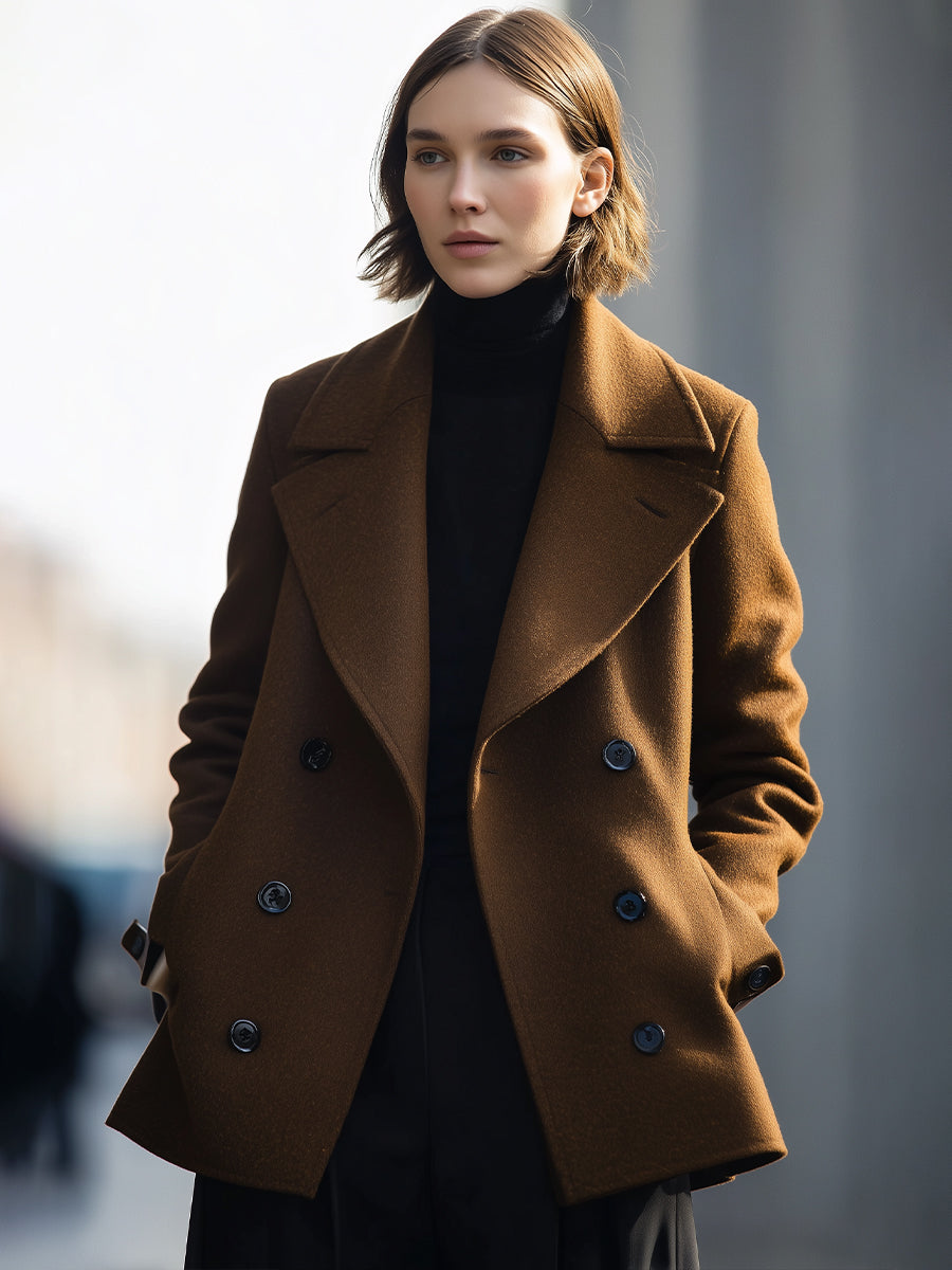 Short Double-Breasted Coffee Coat