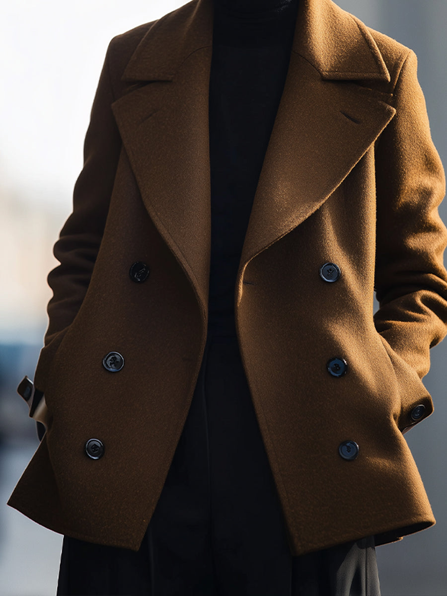 Short Double-Breasted Coffee Coat