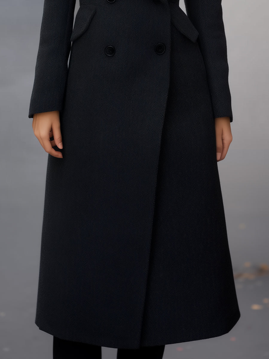 Double-Breasted Long Wool Coat With Oversized Shawl Collar