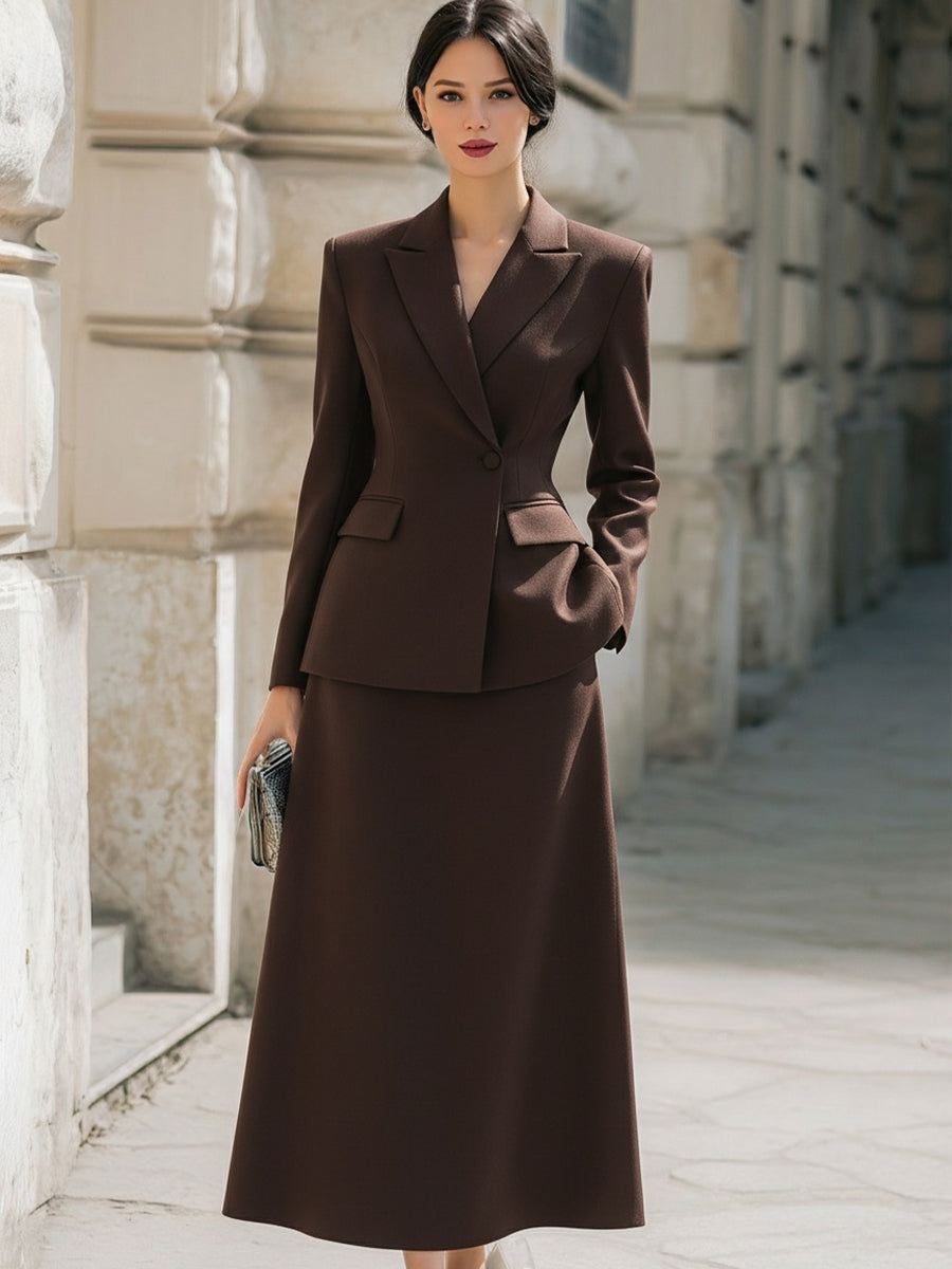 Chocolate Brown Tailored Skirt Suit