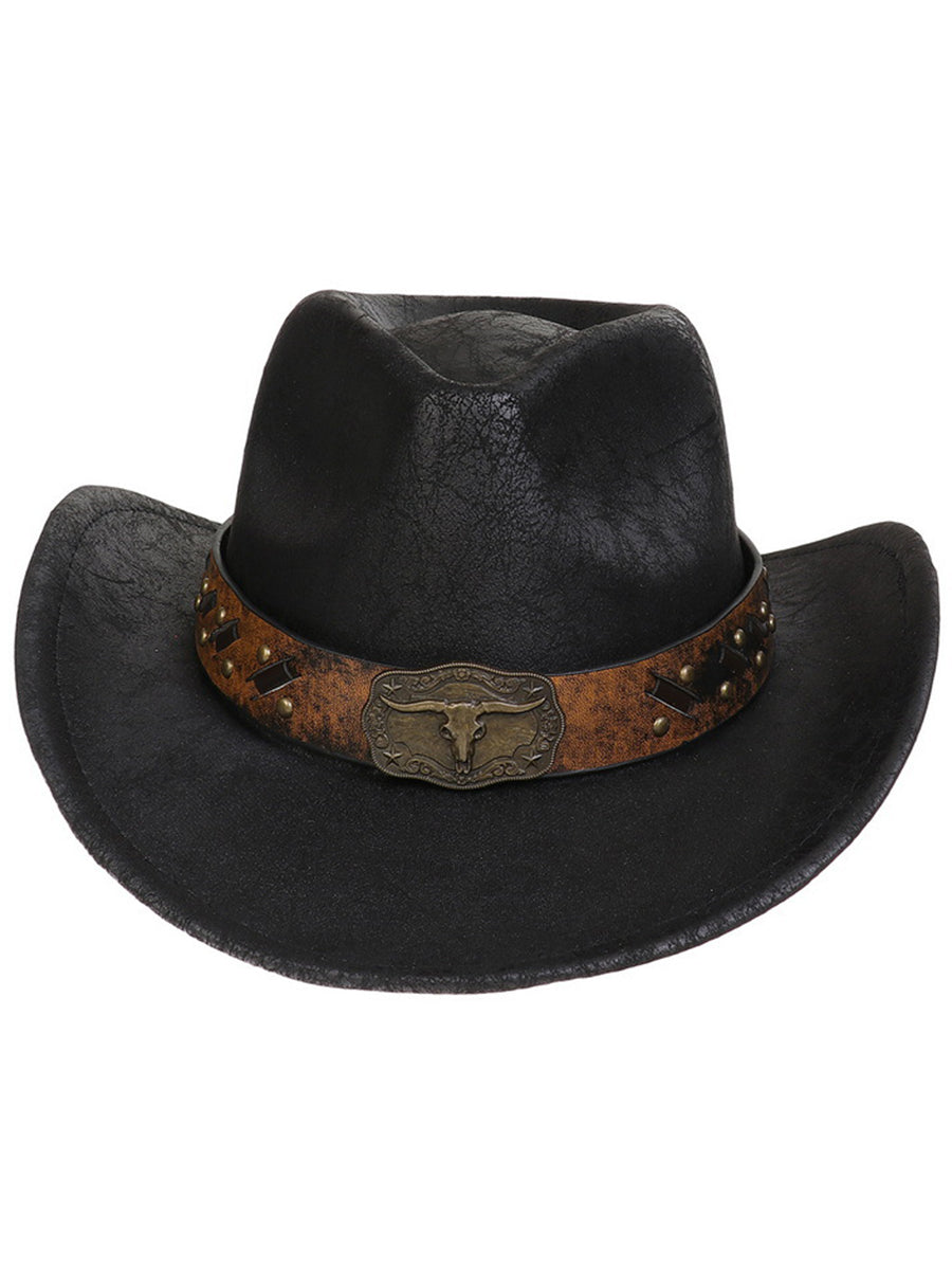 Western Vintage Faux Leather Cracked Cowboy Hat