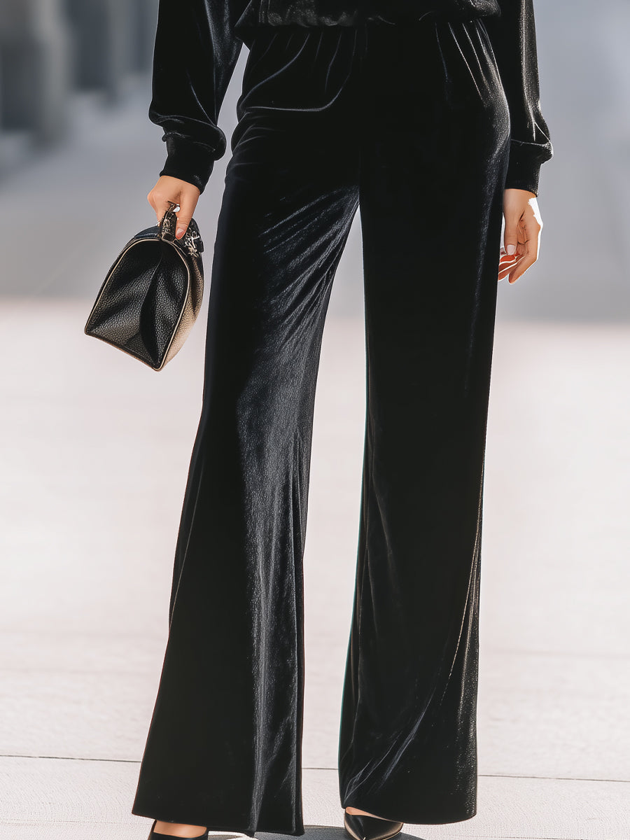 Luxe Black Velvet Tracksuit Set