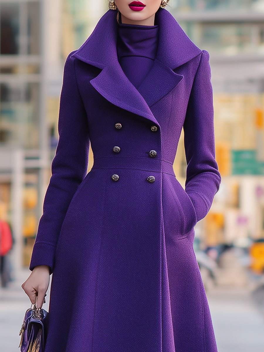 Double-Breasted Shawl Collar Flared Midi Coat