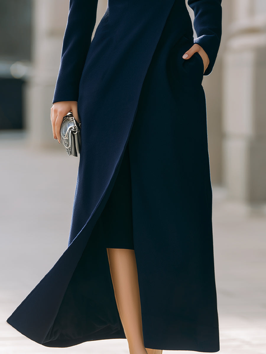 Sophisticated Navy Single - Button Maxi Coat