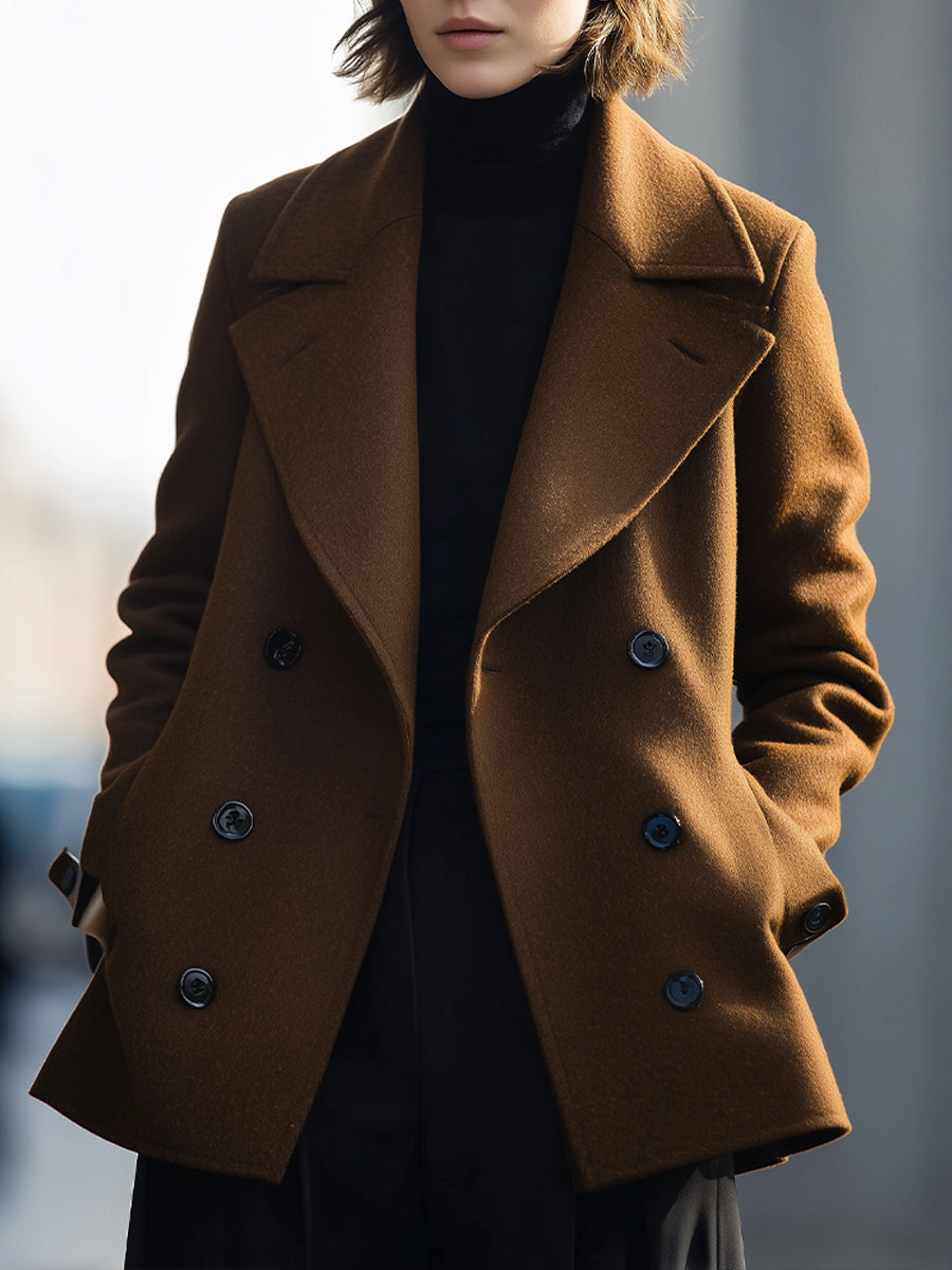Short Double-Breasted Coffee Coat
