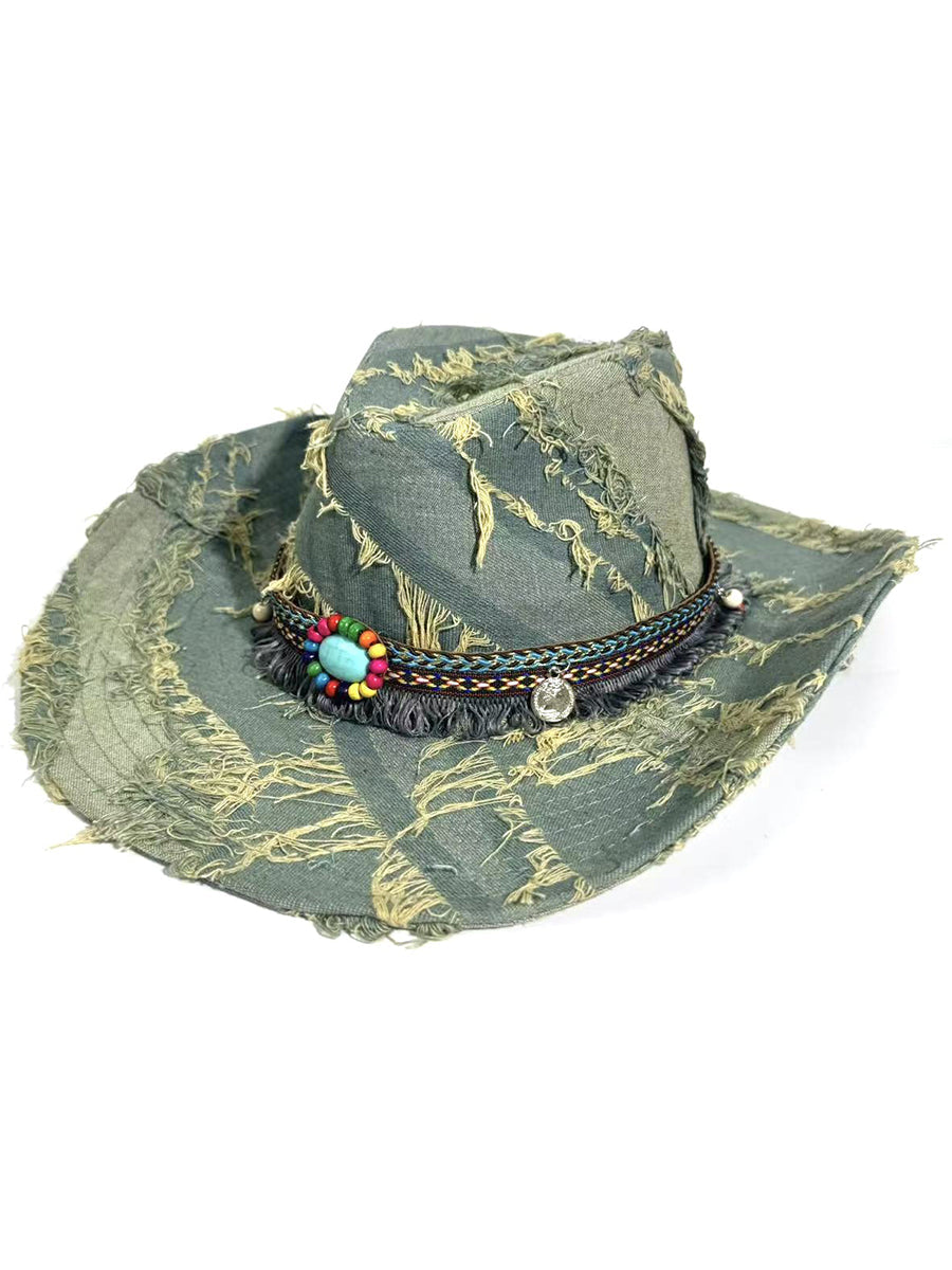 Vintage Distressed Raw-edged Western Cowboy Hat