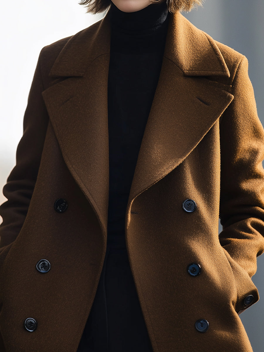 Short Double-Breasted Coffee Coat
