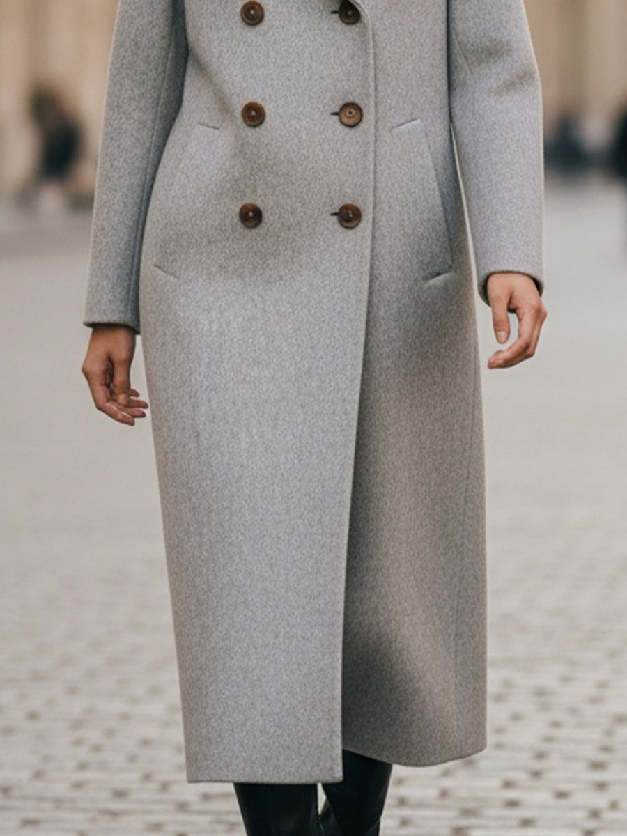 Classic Grey Double-Breasted Long Coat