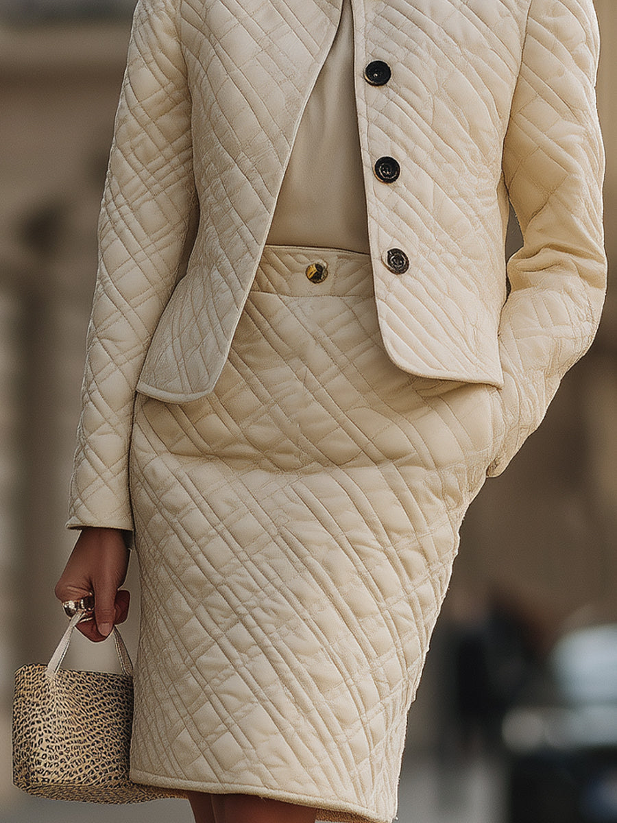 Mooyius Elegant Quilted Two - Piece Skirt Set