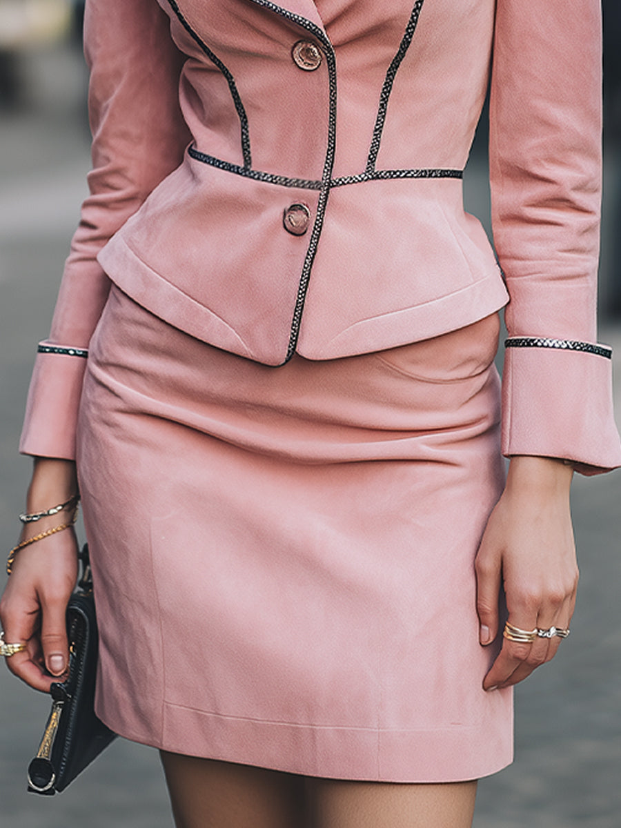 Blush Pink Tailored Skirt Suit