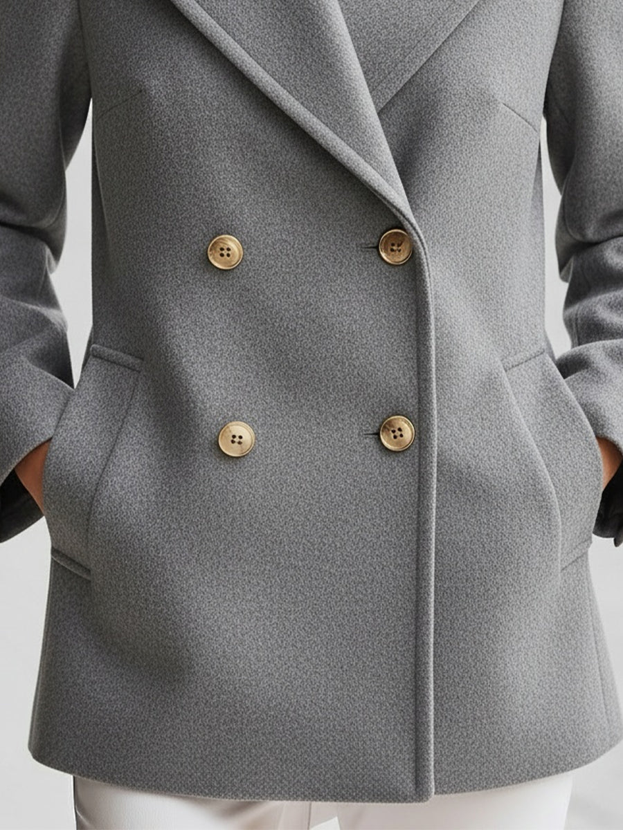 Grey Double - Breasted Wool Blend Blazer