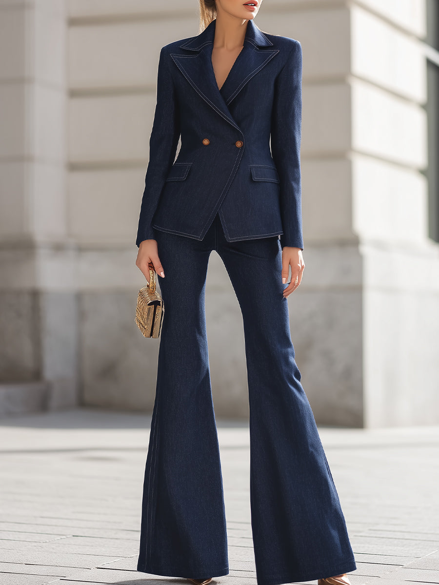 Double - Breasted Denim Suit, Merging Retro Vibe With Modern Chic