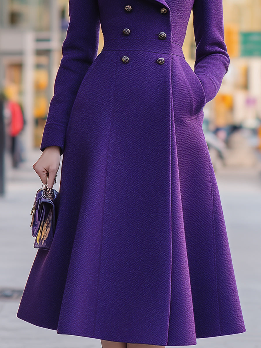 Double-Breasted Shawl Collar Flared Midi Coat