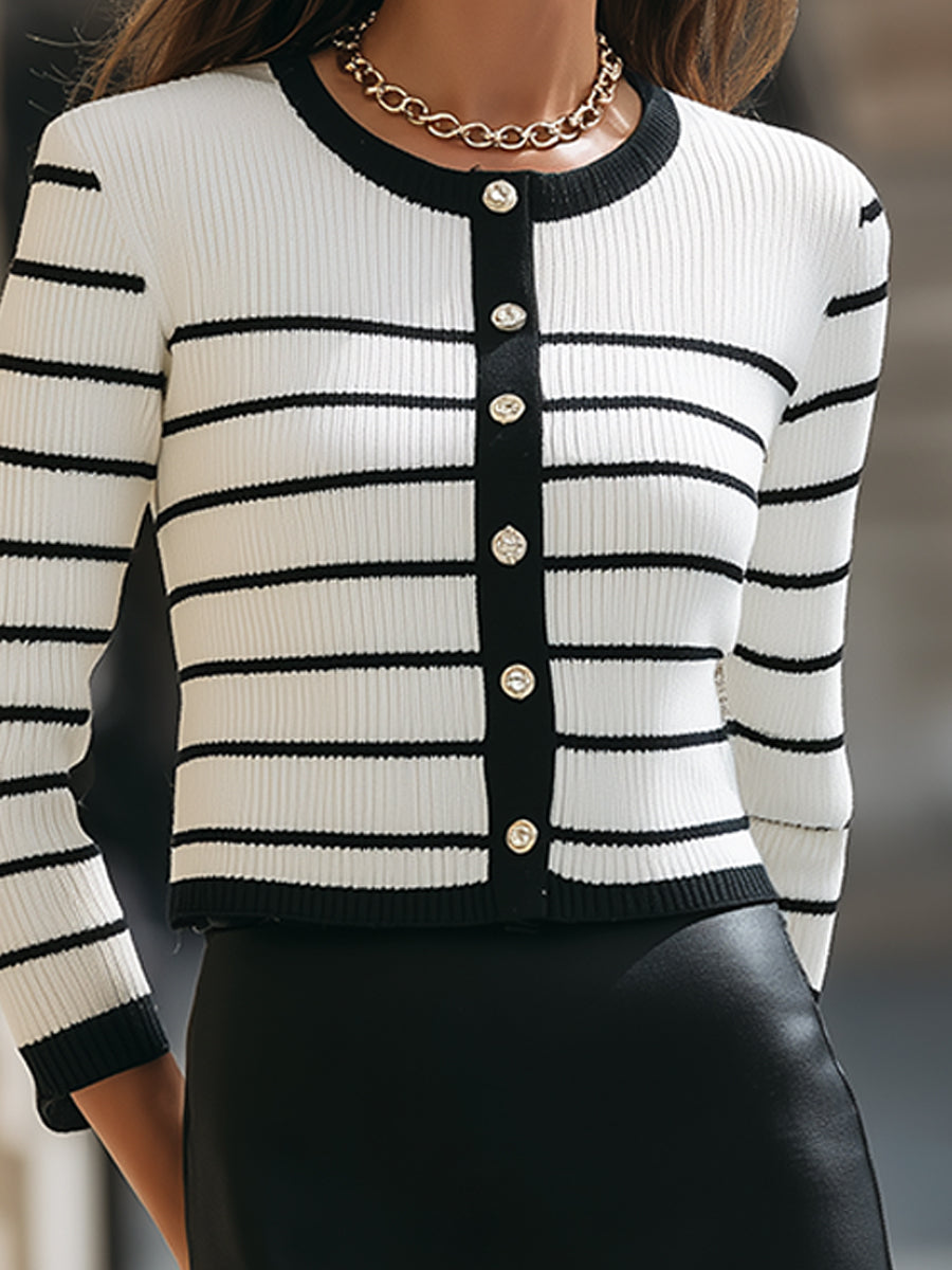 Elegant Knit Cardigan & Faux Leather Skirt Set