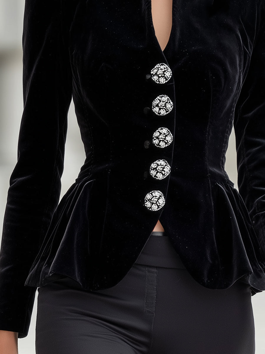 Velvet Embellished Button Jacket