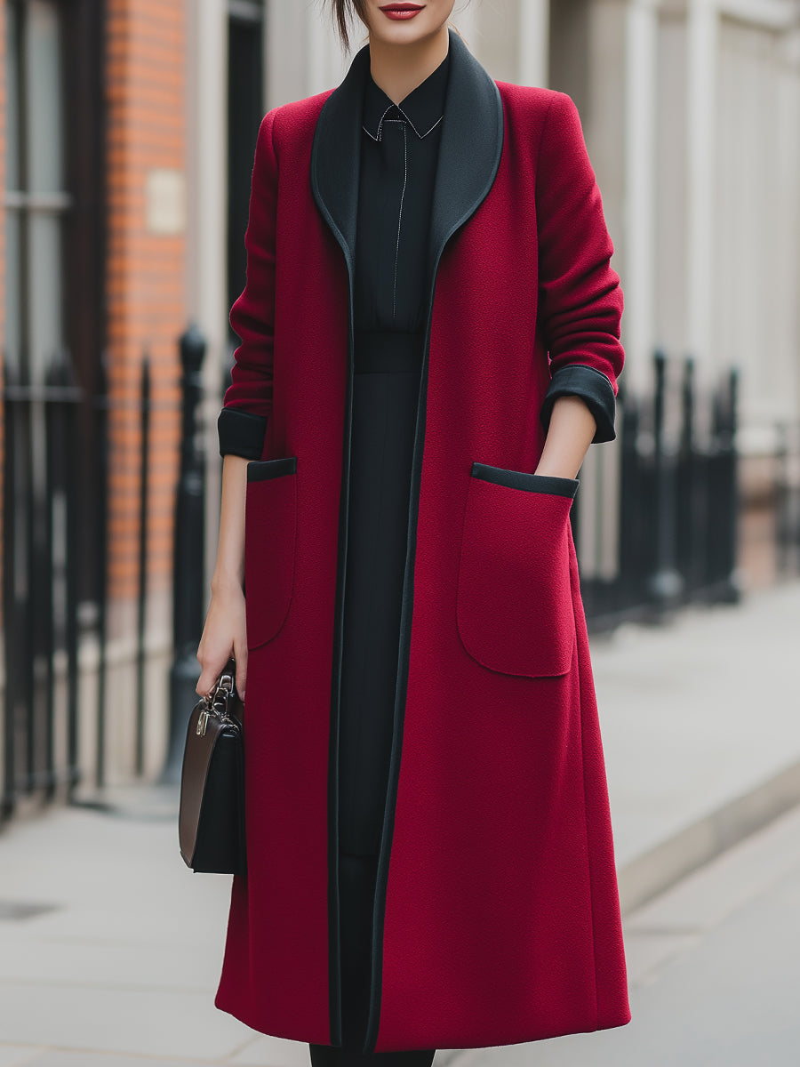Contrast-Trim Wool-Blend Longline Coat