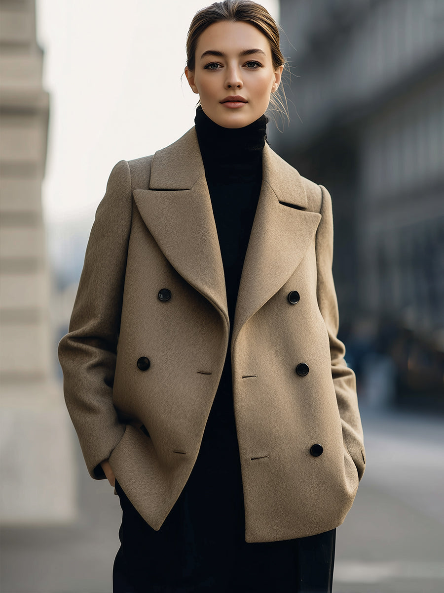 Short Double-Breasted Camel Coat