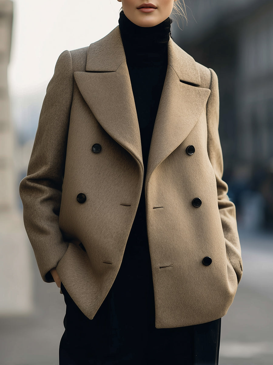 Short Double-Breasted Camel Coat