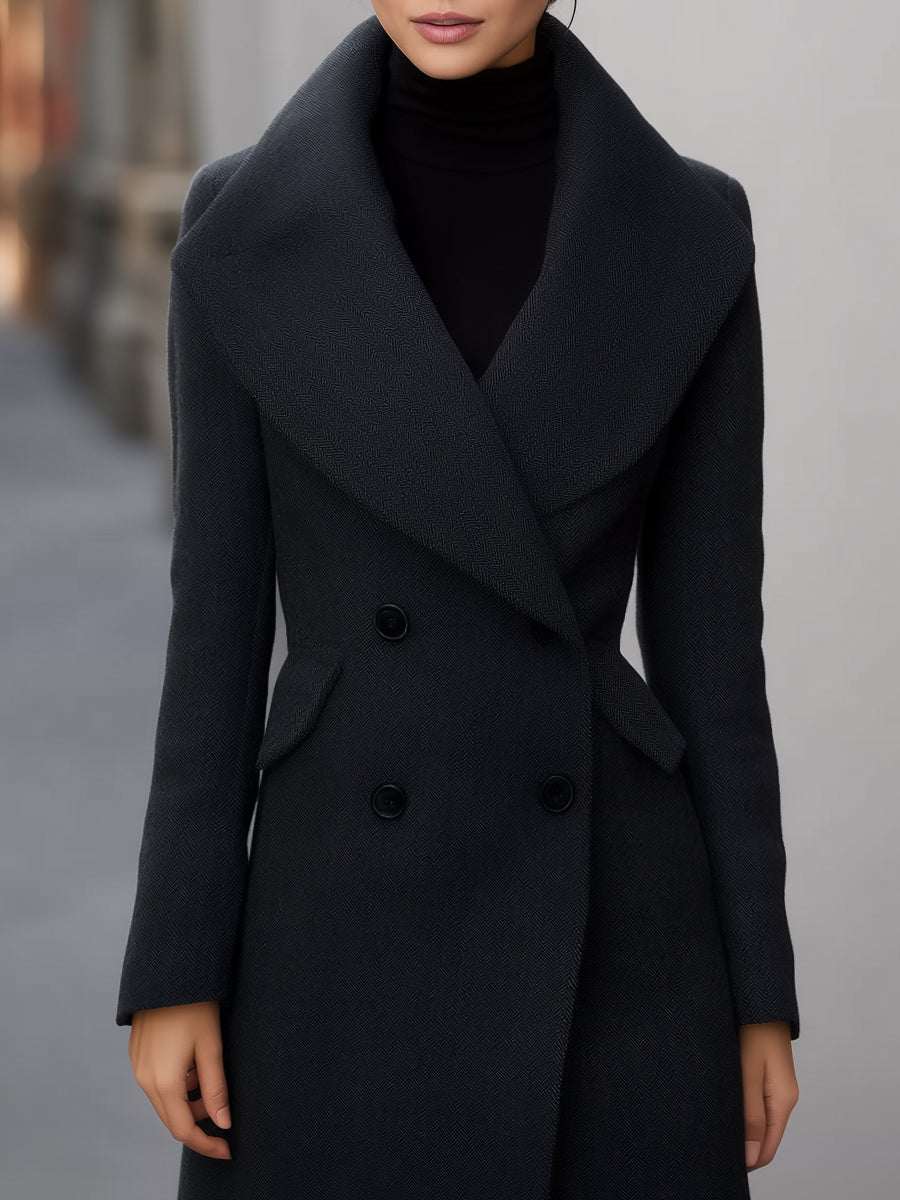 Double-Breasted Long Wool Coat With Oversized Shawl Collar