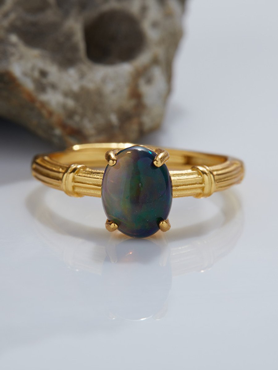 Sterling Silver Inlay Natural Gemstone Open Ring
