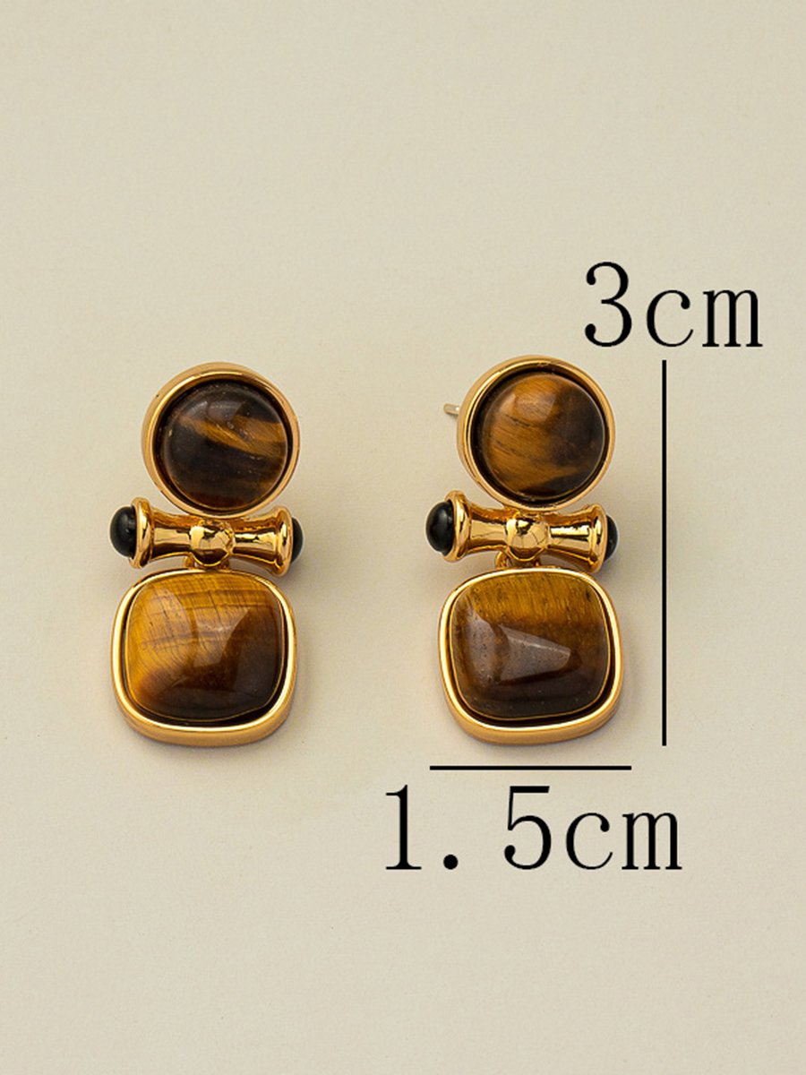 Retro Light Luxury High-end Natural Tiger Eye Stone Earrings